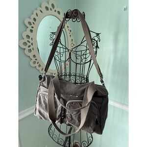 Kipling Cyrene Brown Taupe Satchel Crossbody Nylon Bag Top Handle